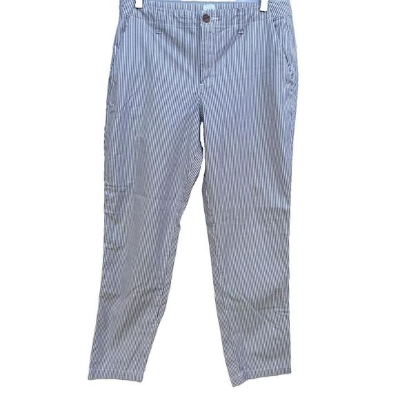 GAP Pants - GAP Women's Blue White Striped Straight Crop Pants Girlfriend Khaki Nautical 6